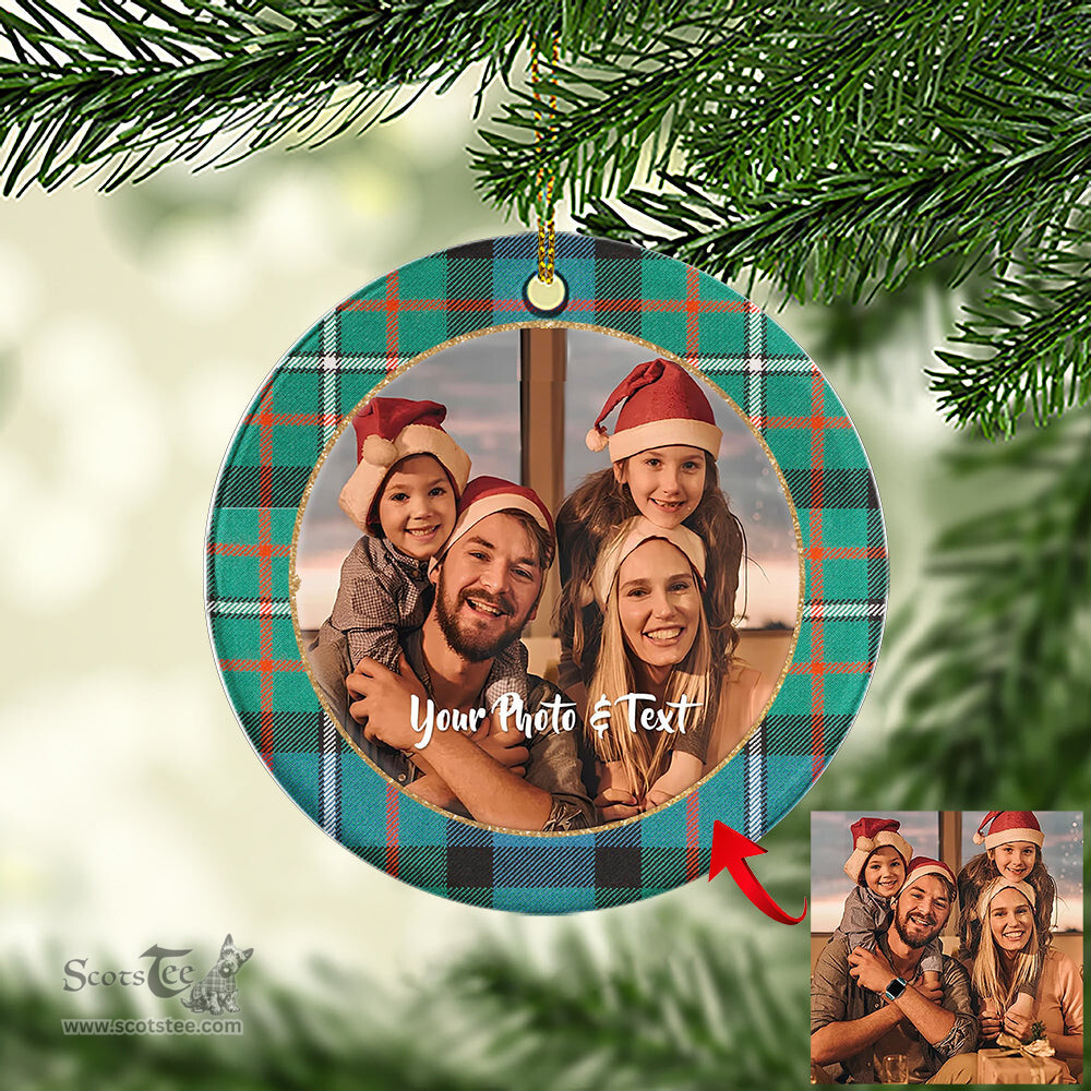 Scottish Ferguson Ancient Tartan Ornament - Personalized Two Sided Family Christmas Photo Ceramic Ornament Scottish Plaid Tartan Plaid - ScotsTee - scotstee.com