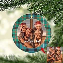 Scottish Ferguson Ancient Tartan Ornament - Personalized Two Sided Family Christmas Photo Ceramic Ornament Scottish Plaid Tartan Plaid - ScotsTee - scotstee.com