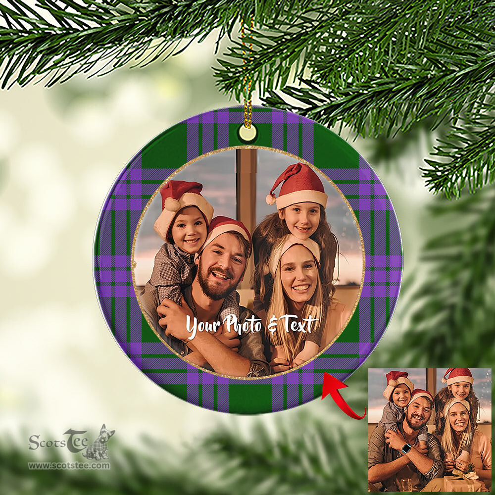 Scottish Elphinstone Tartan Ornament - Personalized Two Sided Family Christmas Photo Ceramic Ornament Scottish Plaid Tartan Plaid - ScotsTee - scotstee.com