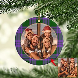 Scottish Elphinstone Tartan Ornament - Personalized Two Sided Family Christmas Photo Ceramic Ornament Scottish Plaid Tartan Plaid - ScotsTee - scotstee.com