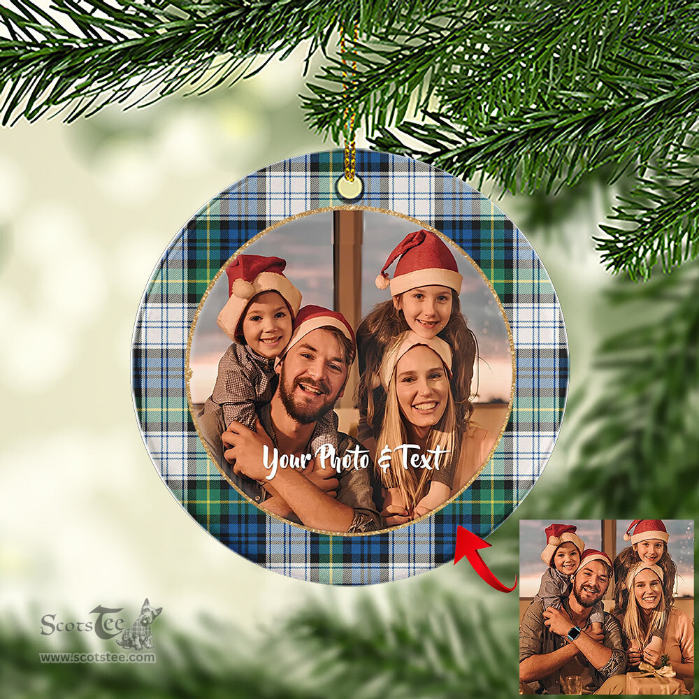 Scottish Gordon Dress Ancient Tartan Ornament - Personalized Two Sided Family Christmas Photo Ceramic Ornament Scottish Plaid Tartan Plaid - ScotsTee - scotstee.com