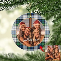 Scottish Gordon Dress Ancient Tartan Ornament - Personalized Two Sided Family Christmas Photo Ceramic Ornament Scottish Plaid Tartan Plaid - ScotsTee - scotstee.com