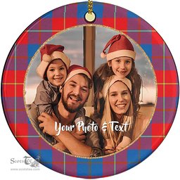 Scottish Galloway Red Tartan Ornament - Personalized Two Sided Family Christmas Photo Ceramic Ornament Scottish Plaid Tartan Plaid - ScotsTee - scotstee.com