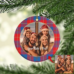 Scottish Galloway Red Tartan Ornament - Personalized Two Sided Family Christmas Photo Ceramic Ornament Scottish Plaid Tartan Plaid - ScotsTee - scotstee.com
