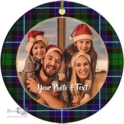 Scottish Russell Modern Tartan Ornament - Personalized Two Sided Family Christmas Photo Ceramic Ornament Scottish Plaid Tartan Plaid - ScotsTee - scotstee.com