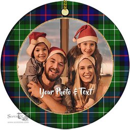 Scottish Leslie Hunting Tartan Ornament - Personalized Two Sided Family Christmas Photo Ceramic Ornament Scottish Plaid Tartan Plaid - ScotsTee - scotstee.com