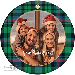 Scottish Urquhart Broad Red Ancient Tartan Ornament - Personalized Two Sided Family Christmas Photo Ceramic Ornament Scottish Plaid Tartan Plaid - ScotsTee - scotstee.com