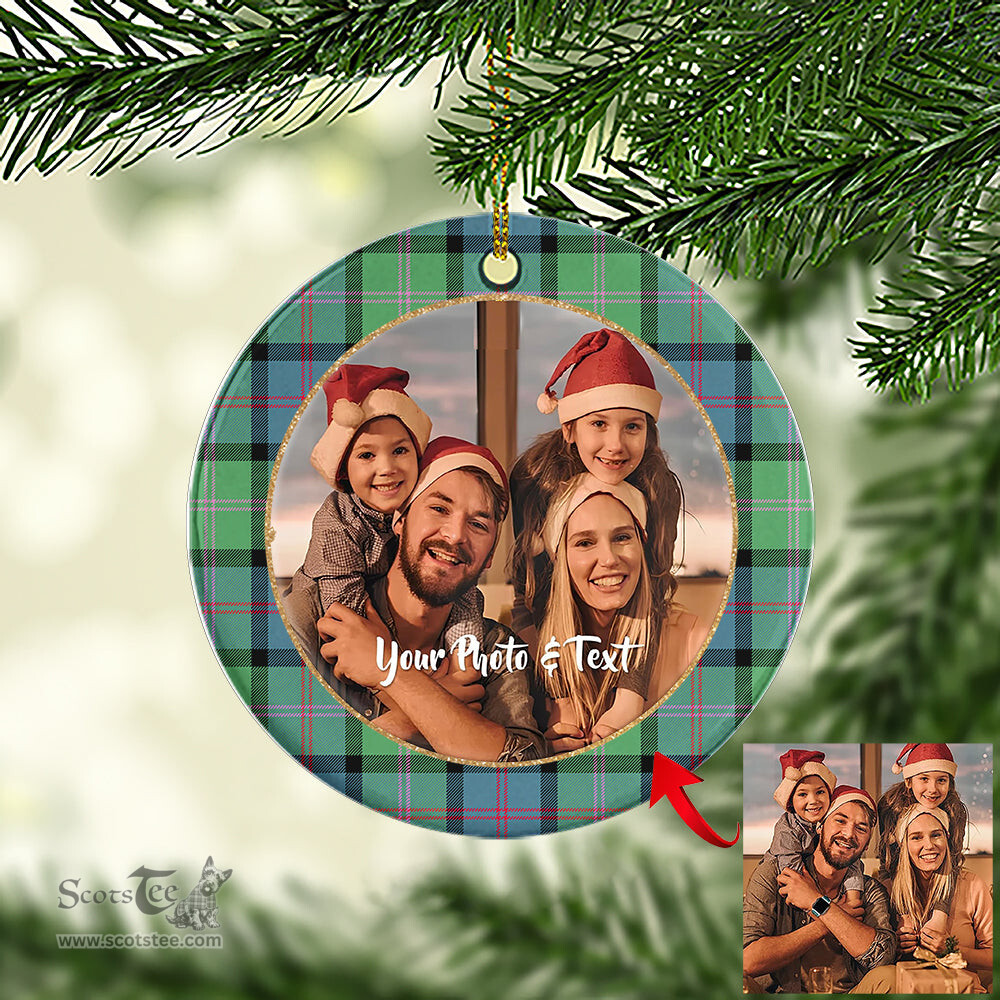 Scottish MacThomas Ancient Tartan Ornament - Personalized Two Sided Family Christmas Photo Ceramic Ornament Scottish Plaid Tartan Plaid - ScotsTee - scotstee.com