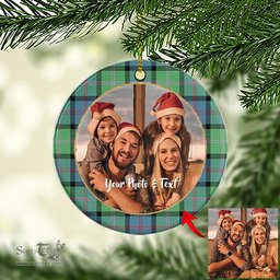 Scottish MacThomas Ancient Tartan Ornament - Personalized Two Sided Family Christmas Photo Ceramic Ornament Scottish Plaid Tartan Plaid - ScotsTee - scotstee.com