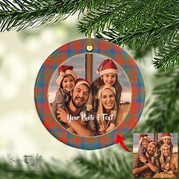 Scottish Matheson Ancient Tartan Ornament - Personalized Two Sided Family Christmas Photo Ceramic Ornament Scottish Plaid Tartan Plaid - ScotsTee - scotstee.com