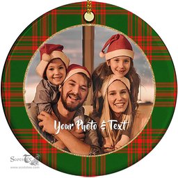 Scottish Menzies Green Modern Tartan Ornament - Personalized Two Sided Family Christmas Photo Ceramic Ornament Scottish Plaid Tartan Plaid - ScotsTee - scotstee.com