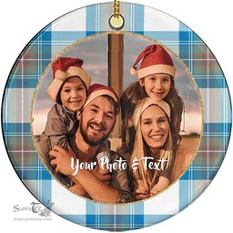 Scottish Stewart Muted Blue Tartan Ornament - Personalized Two Sided Family Christmas Photo Ceramic Ornament Scottish Plaid Tartan Plaid - ScotsTee - scotstee.com