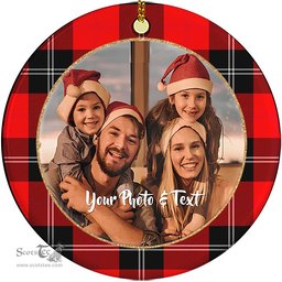 Scottish Ramsay Modern Tartan Ornament - Personalized Two Sided Family Christmas Photo Ceramic Ornament Scottish Plaid Tartan Plaid - ScotsTee - scotstee.com