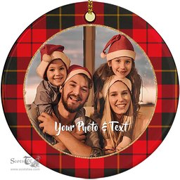 Scottish Wallace Weathered Tartan Ornament - Personalized Two Sided Family Christmas Photo Ceramic Ornament Scottish Plaid Tartan Plaid - ScotsTee - scotstee.com