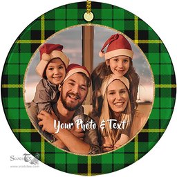 Scottish Wallace Hunting - Green Tartan Ornament - Personalized Two Sided Family Christmas Photo Ceramic Ornament Scottish Plaid Tartan Plaid - ScotsTee - scotstee.com