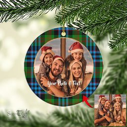 Scottish Newlands of Lauriston Tartan Ornament - Personalized Two Sided Family Christmas Photo Ceramic Ornament Scottish Plaid Tartan Plaid - ScotsTee - scotstee.com