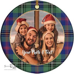 Scottish Wood Modern Tartan Ornament - Personalized Two Sided Family Christmas Photo Ceramic Ornament Scottish Plaid Tartan Plaid - ScotsTee - scotstee.com