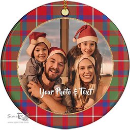 Scottish Shaw Red Modern Tartan Ornament - Personalized Two Sided Family Christmas Photo Ceramic Ornament Scottish Plaid Tartan Plaid - ScotsTee - scotstee.com