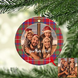 Scottish Shaw Red Modern Tartan Ornament - Personalized Two Sided Family Christmas Photo Ceramic Ornament Scottish Plaid Tartan Plaid - ScotsTee - scotstee.com