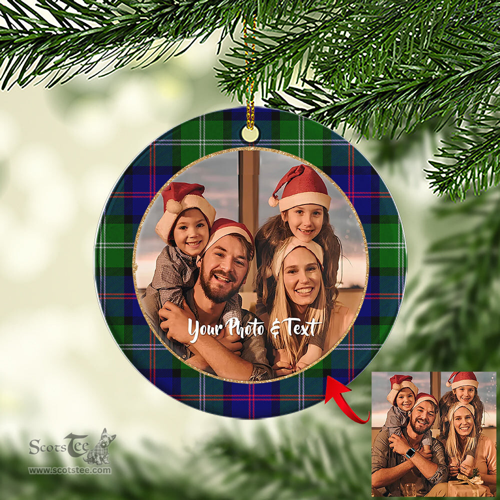Scottish MacThomas Modern Tartan Ornament - Personalized Two Sided Family Christmas Photo Ceramic Ornament Scottish Plaid Tartan Plaid - ScotsTee - scotstee.com