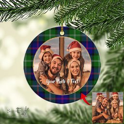 Scottish MacThomas Modern Tartan Ornament - Personalized Two Sided Family Christmas Photo Ceramic Ornament Scottish Plaid Tartan Plaid - ScotsTee - scotstee.com