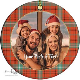 Scottish Morrison Red Ancient Tartan Ornament - Personalized Two Sided Family Christmas Photo Ceramic Ornament Scottish Plaid Tartan Plaid - ScotsTee - scotstee.com