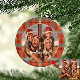 Scottish Morrison Red Ancient Tartan Ornament - Personalized Two Sided Family Christmas Photo Ceramic Ornament Scottish Plaid Tartan Plaid - ScotsTee - scotstee.com
