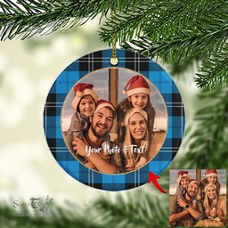 Scottish Ramsay Blue Ancient Tartan Ornament - Personalized Two Sided Family Christmas Photo Ceramic Ornament Scottish Plaid Tartan Plaid - ScotsTee - scotstee.com