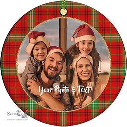 Scottish Morrison Red Modern Tartan Ornament - Personalized Two Sided Family Christmas Photo Ceramic Ornament Scottish Plaid Tartan Plaid - ScotsTee - scotstee.com