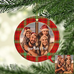 Scottish Morrison Red Modern Tartan Ornament - Personalized Two Sided Family Christmas Photo Ceramic Ornament Scottish Plaid Tartan Plaid - ScotsTee - scotstee.com