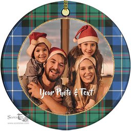 Scottish MacRae Hunting Ancient Tartan Ornament - Personalized Two Sided Family Christmas Photo Ceramic Ornament Scottish Plaid Tartan Plaid - ScotsTee - scotstee.com