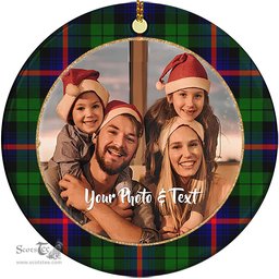 Scottish Urquhart Modern Tartan Ornament - Personalized Two Sided Family Christmas Photo Ceramic Ornament Scottish Plaid Tartan Plaid - ScotsTee - scotstee.com