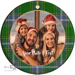 Scottish Pringle Tartan Ornament - Personalized Two Sided Family Christmas Photo Ceramic Ornament Scottish Plaid Tartan Plaid - ScotsTee - scotstee.com
