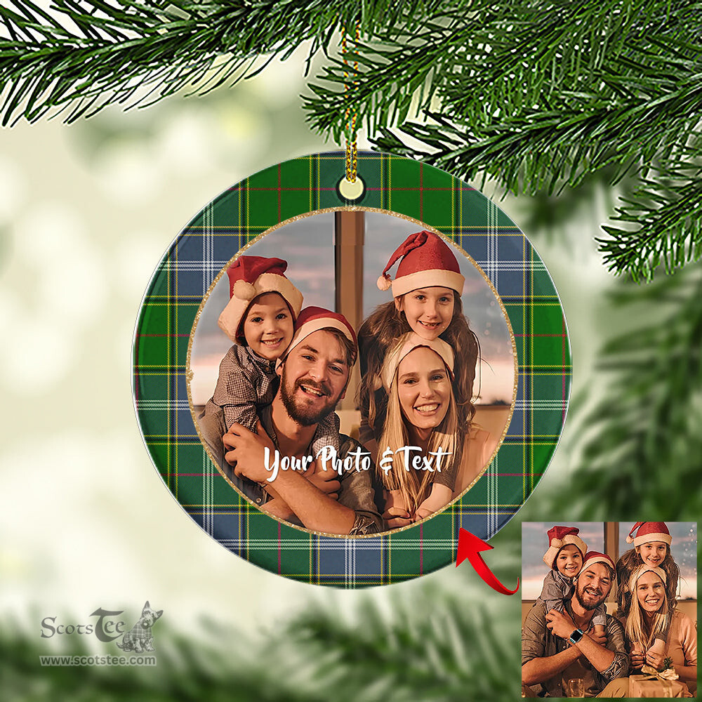 Scottish Pringle Tartan Ornament - Personalized Two Sided Family Christmas Photo Ceramic Ornament Scottish Plaid Tartan Plaid - ScotsTee - scotstee.com
