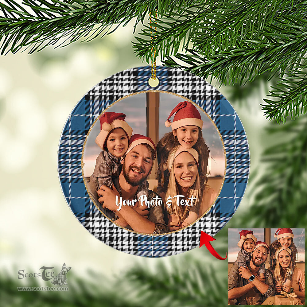 Scottish Napier Modern Tartan Ornament - Personalized Two Sided Family Christmas Photo Ceramic Ornament Scottish Plaid Tartan Plaid - ScotsTee - scotstee.com