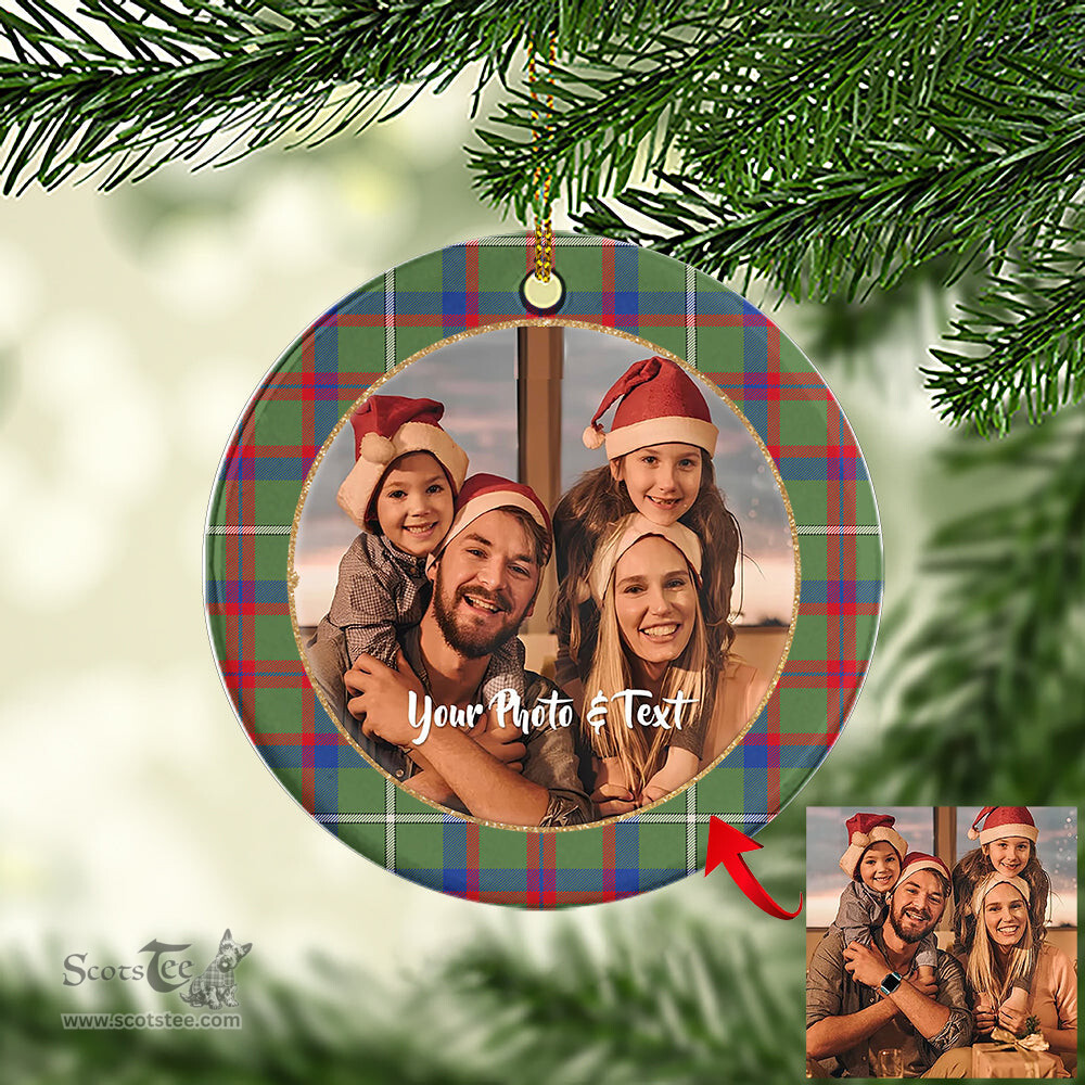 Scottish Shaw Green Modern Tartan Ornament - Personalized Two Sided Family Christmas Photo Ceramic Ornament Scottish Plaid Tartan Plaid - ScotsTee - scotstee.com
