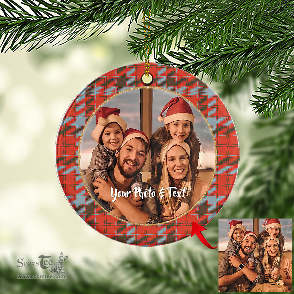 Scottish Robertson Weathered Tartan Ornament - Personalized Two Sided Family Christmas Photo Ceramic Ornament Scottish Plaid Tartan Plaid - ScotsTee - scotstee.com