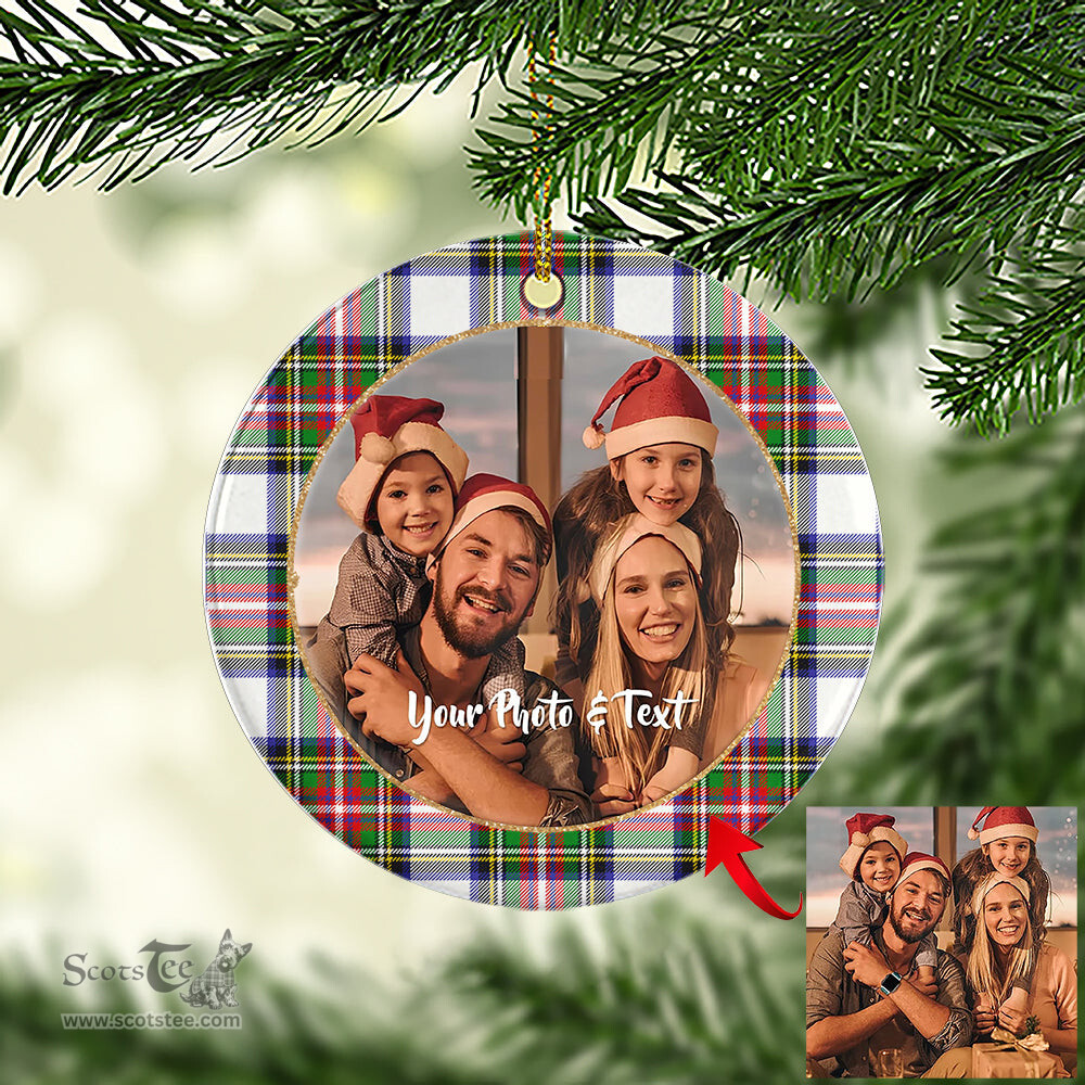 Scottish Stewart Dress Modern Tartan Ornament - Personalized Two Sided Family Christmas Photo Ceramic Ornament Scottish Plaid Tartan Plaid - ScotsTee - scotstee.com