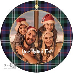 Scottish Rose Hunting Modern Tartan Ornament - Personalized Two Sided Family Christmas Photo Ceramic Ornament Scottish Plaid Tartan Plaid - ScotsTee - scotstee.com