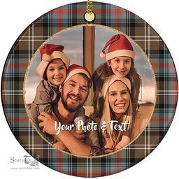 Scottish Sutherland Weathered Tartan Ornament - Personalized Two Sided Family Christmas Photo Ceramic Ornament Scottish Plaid Tartan Plaid - ScotsTee - scotstee.com