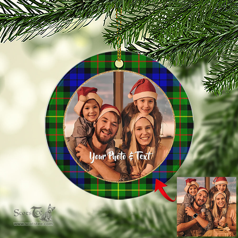 Scottish Rollo Modern Tartan Ornament - Personalized Two Sided Family Christmas Photo Ceramic Ornament Scottish Plaid Tartan Plaid - ScotsTee - scotstee.com