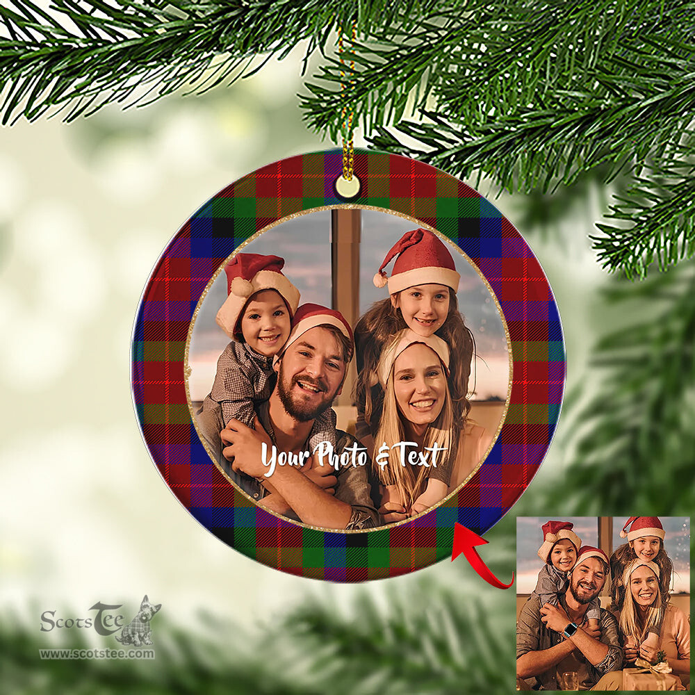 Scottish Tennant Tartan Ornament - Personalized Two Sided Family Christmas Photo Ceramic Ornament Scottish Plaid Tartan Plaid - ScotsTee - scotstee.com