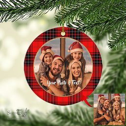 Scottish Wemyss Modern Tartan Ornament - Personalized Two Sided Family Christmas Photo Ceramic Ornament Scottish Plaid Tartan Plaid - ScotsTee - scotstee.com