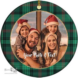 Scottish Ross Hunting Modern Tartan Ornament - Personalized Two Sided Family Christmas Photo Ceramic Ornament Scottish Plaid Tartan Plaid - ScotsTee - scotstee.com