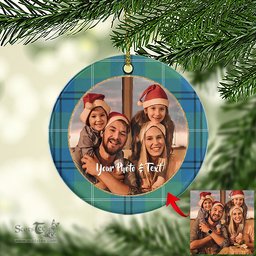 Scottish Oliphant Ancient Tartan Ornament - Personalized Two Sided Family Christmas Photo Ceramic Ornament Scottish Plaid Tartan Plaid - ScotsTee - scotstee.com