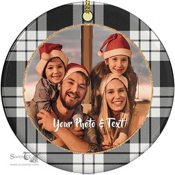 Scottish MacFarlane Black & White Ancient Tartan Ornament - Personalized Two Sided Family Christmas Photo Ceramic Ornament Scottish Plaid Tartan Plaid - ScotsTee - scotstee.com