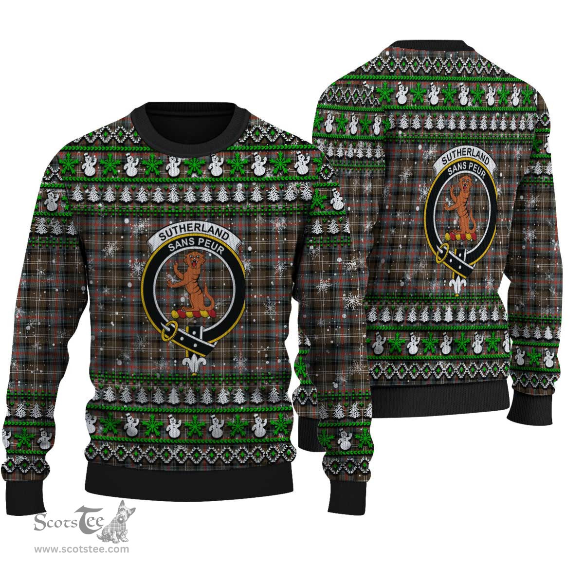 Scottish Sutherland Weathered Clan Crest Tartan Ugly Christmas Sweater - Plaid Family Ugly Sweater Scottish Plaid Tartan Plaid - ScotsTee - scotstee.com