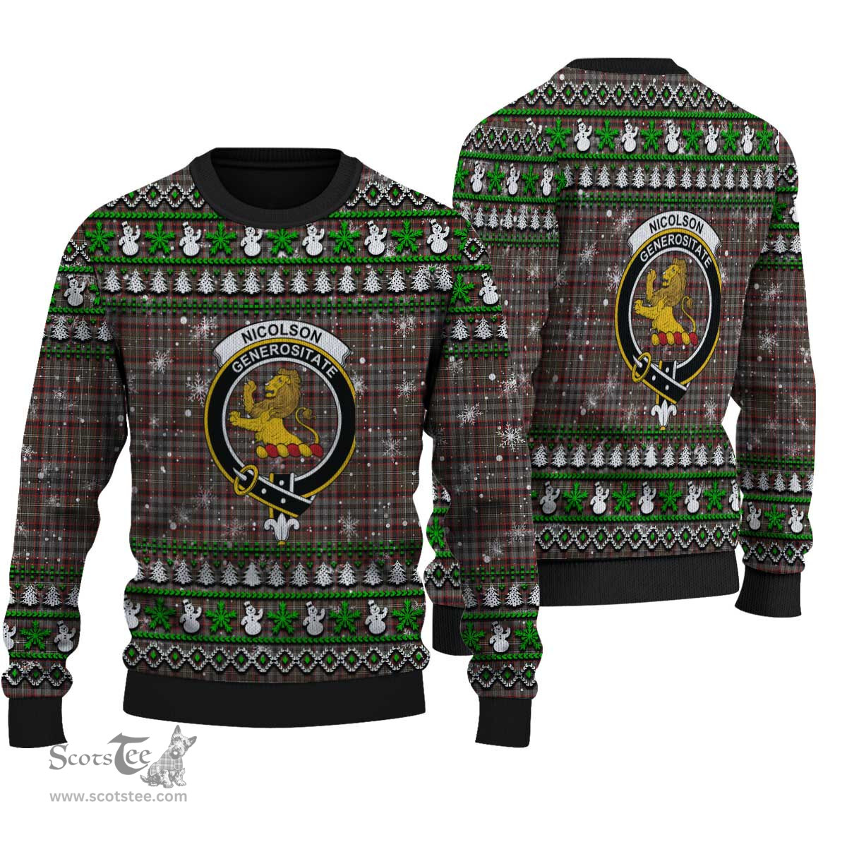 Scottish Nicolson Hunting Weathered Clan Crest Tartan Ugly Christmas Sweater - Plaid Family Ugly Sweater Scottish Plaid Tartan Plaid - ScotsTee - scotstee.com