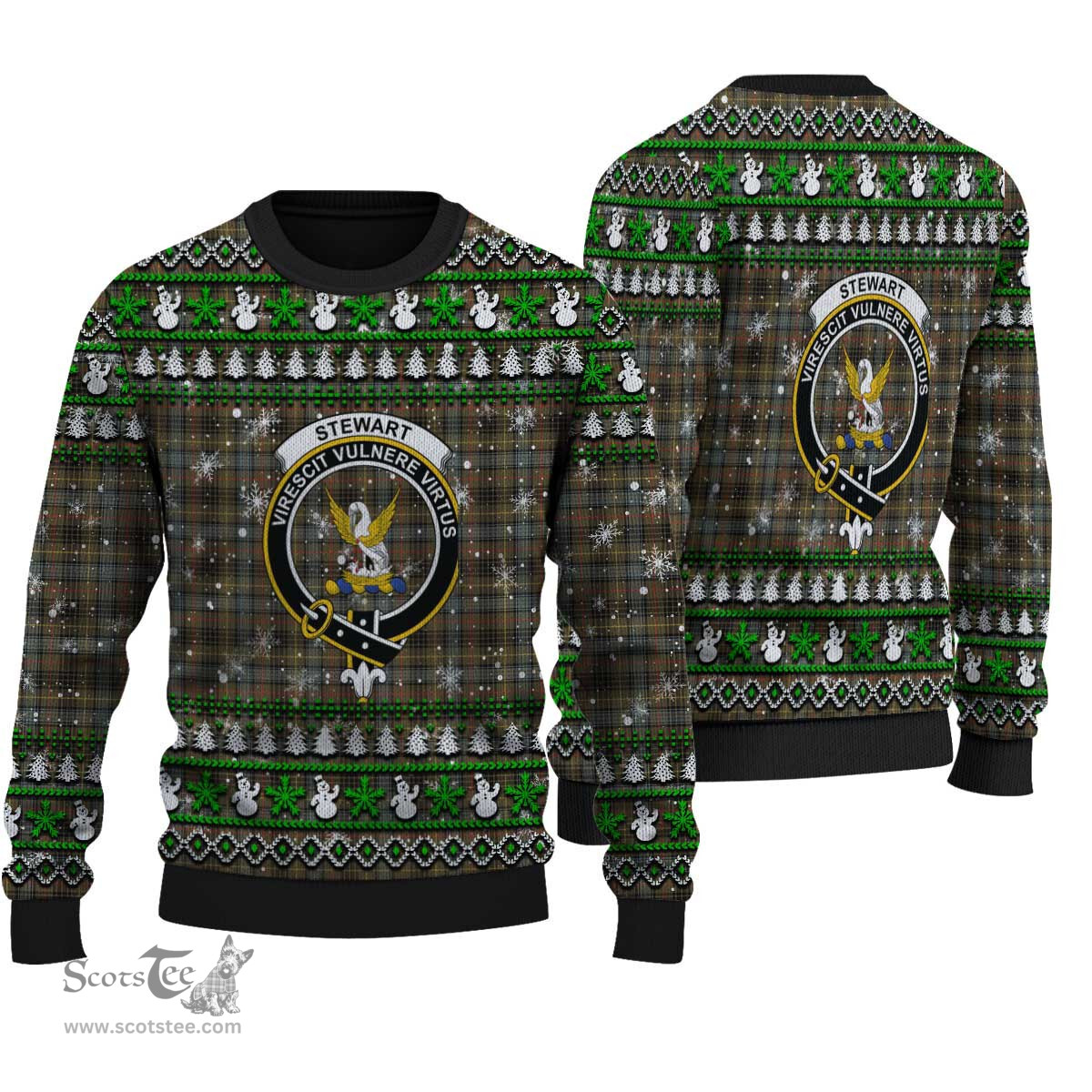 Scottish Stewart Hunting Weathered Clan Crest Tartan Ugly Christmas Sweater - Plaid Family Ugly Sweater Scottish Plaid Tartan Plaid - ScotsTee - scotstee.com