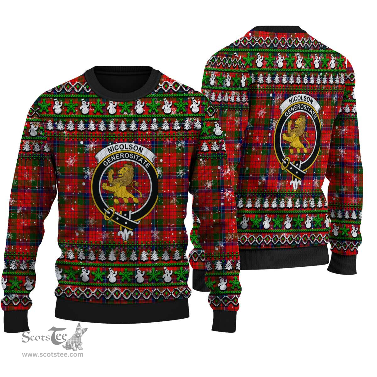 Scottish Nicolson Modern Clan Crest Tartan Ugly Christmas Sweater - Plaid Family Ugly Sweater Scottish Plaid Tartan Plaid - ScotsTee - scotstee.com